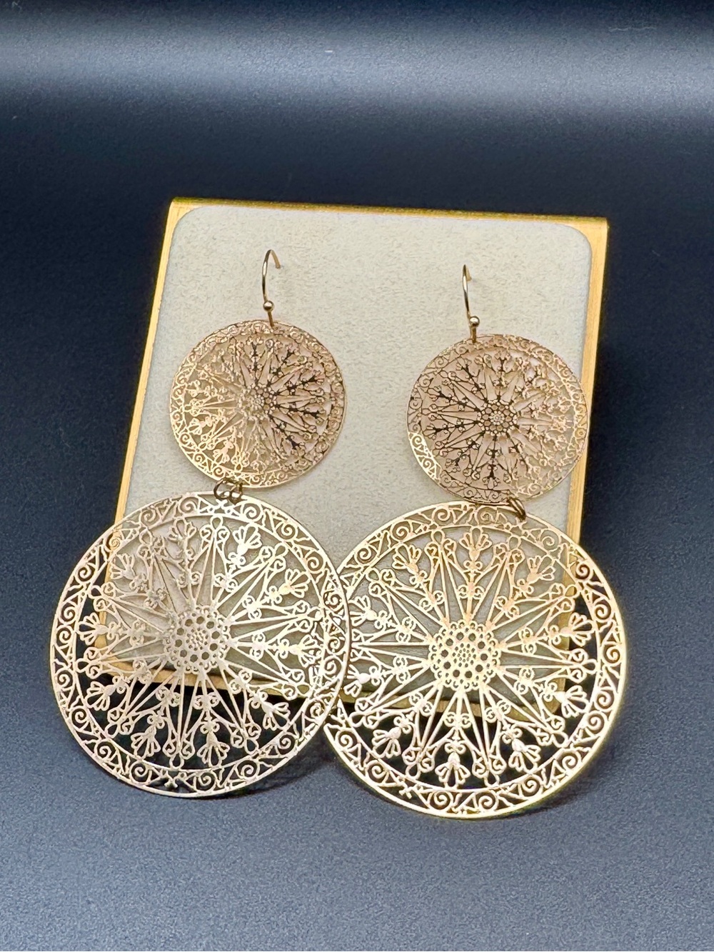 Gold Filigree Double Disc Drop Earrings - Elegant Women Jewelry